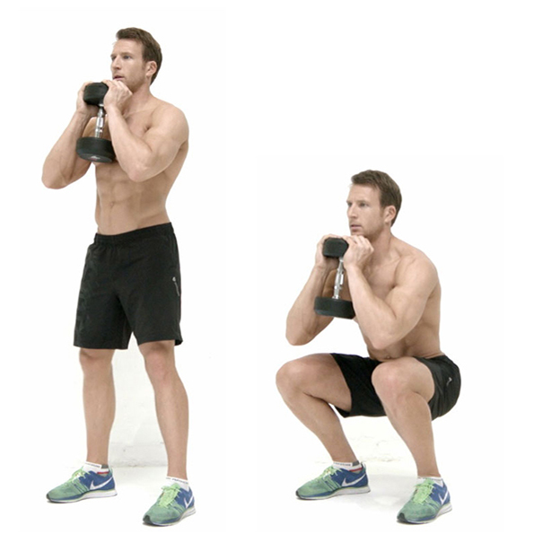 Tập squat nam với tạ đơn được nhiều gymer áp dụng luyện tập để săn chắc cơ đùi